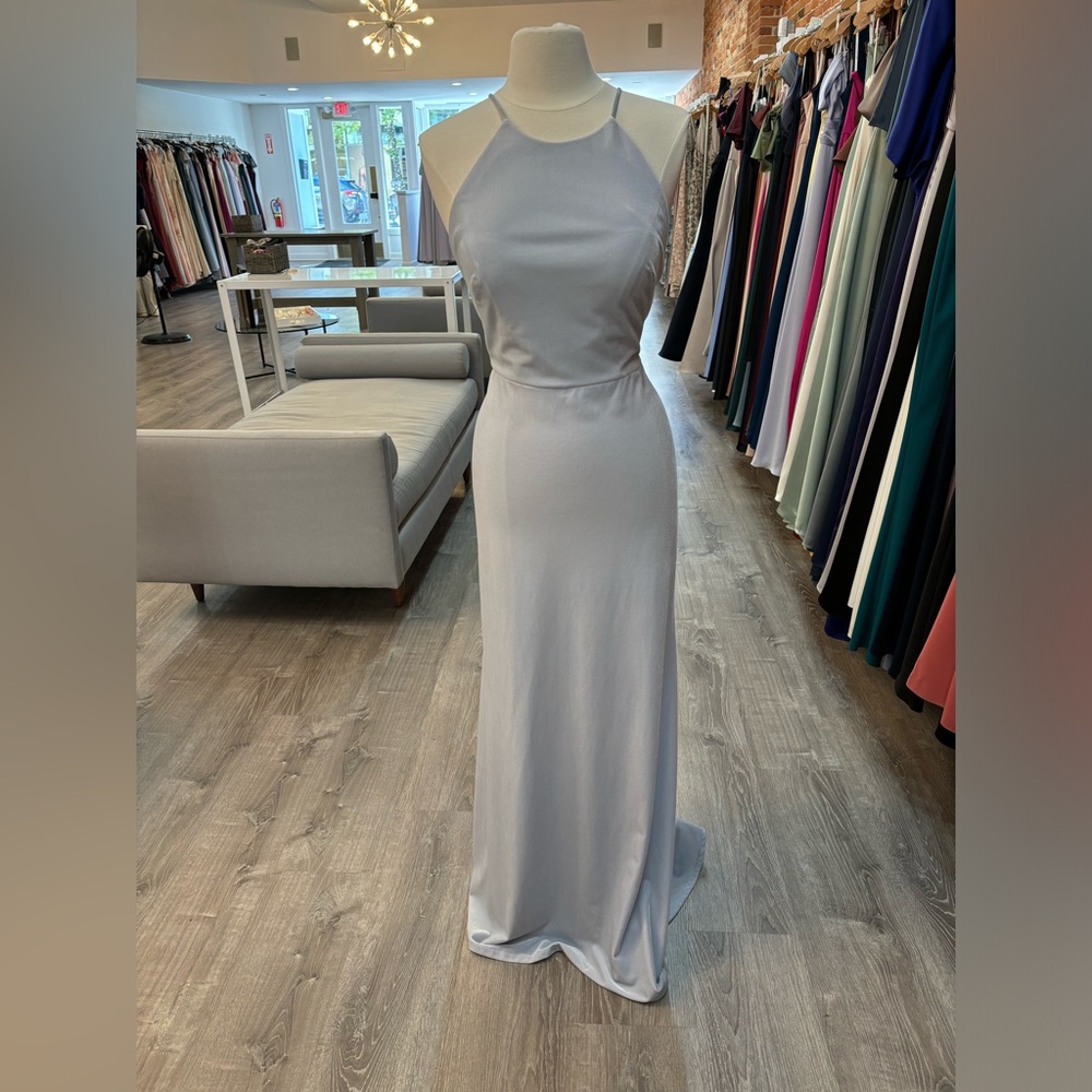 NEW - JENNY YOO - BAILEY HALTER NECKLINE VELVET DRESS - WHISPER BLUE - SIZE 10